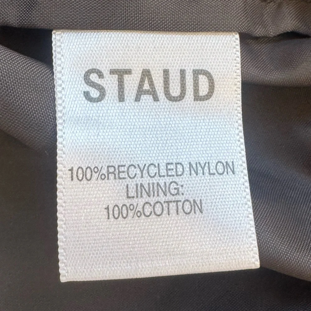 🌸 STAUD Olive and Black Peplum Nylon V Neck Crop Top Blouse size L Large